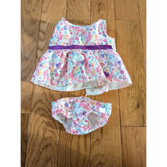 Build a Bear Girl Scouts Satin Dress Pink Purple Glitter Band Stars Hearts BABW - Picture 1 of 2